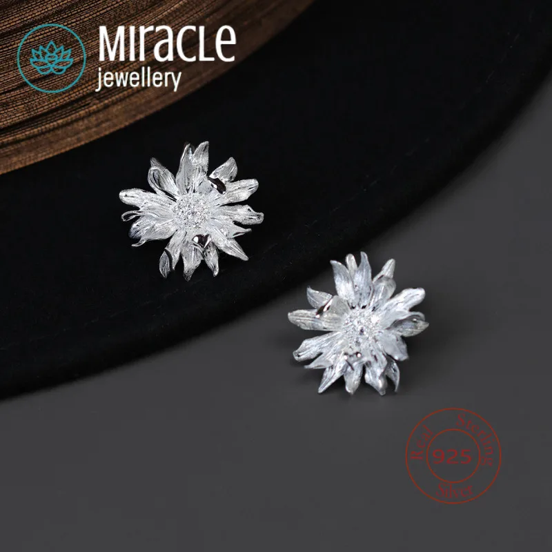Miracle Sterling Silver 925 Original Design Sunshine Dancer Frangipani Gerbera Luxury Artistic High-End Floral Earrings