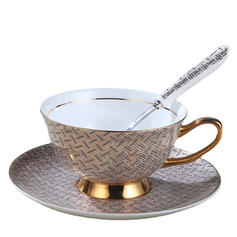 

HF European-style Elegant Bone China Coffee Cup and Saucer Set English Afternoon Tea and Black Tea with Spoon Coffee Cups Mug