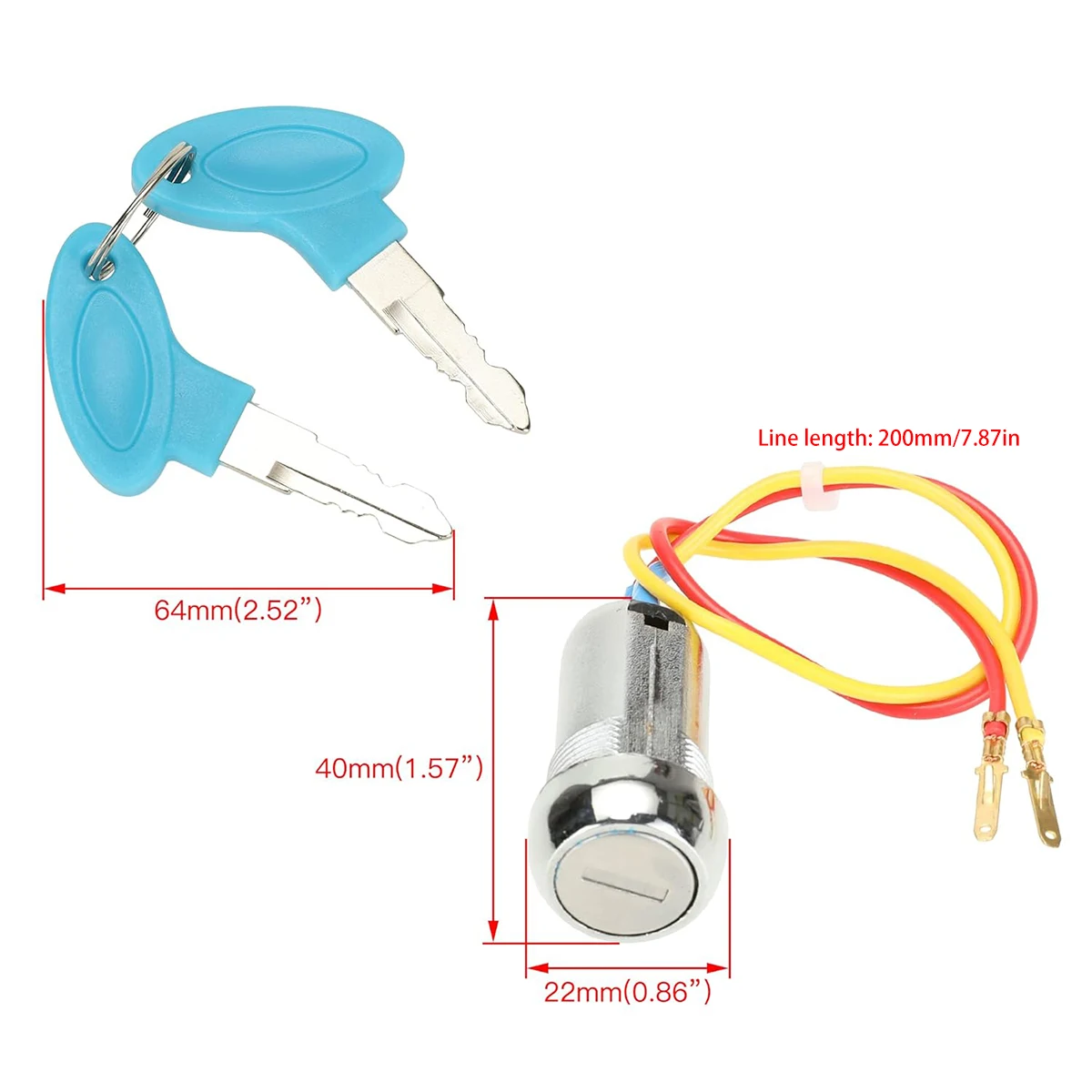 2 Wires Ignition Switch Key Starter Switch with 2 Keys On-Off for Electric Scooter ATV Moped Go Kart