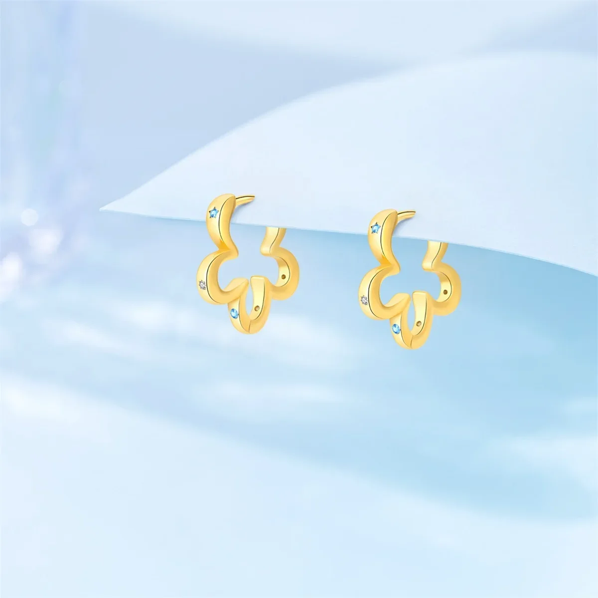 Gold Plated 925 Silver Clover Butterfly Sun Geometric CZ Crystal Huggie Hoop Earrings Dainty Jewelry Gifts for Women