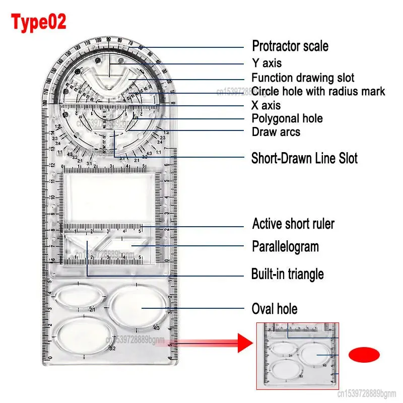 Multifunction Rotatable Fast Drawing Template Ruler Math Stereo Geometric Ellipse Circle For Art Design Drafting Measuring Tool