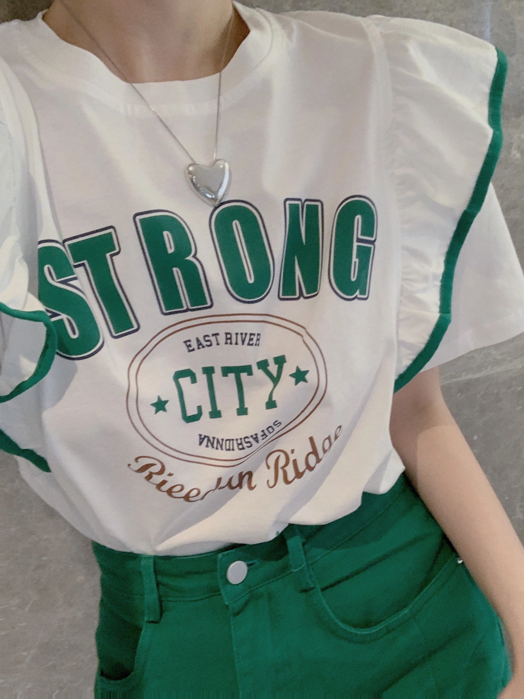 Summer 2024 Trendy Loose ort Sve T-irt Women's Top Design Sense Splicing Slimming Faionable Youthful Polyester Cotto... image 2