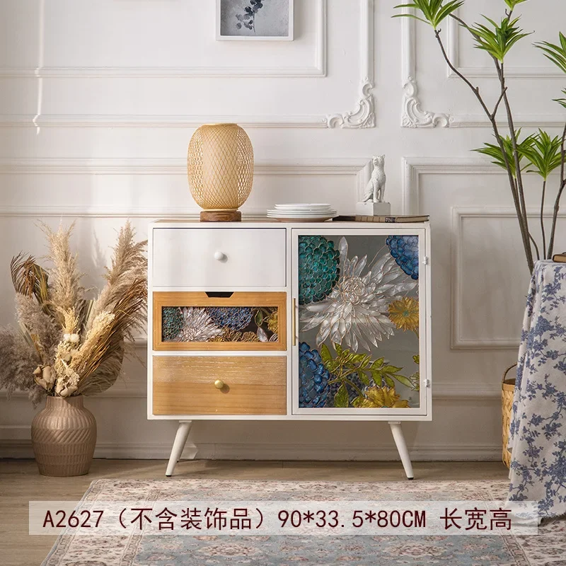 American hand-painted enamel color dining side cabinet, tea room , dust-proof glass light luxury chest cabinet