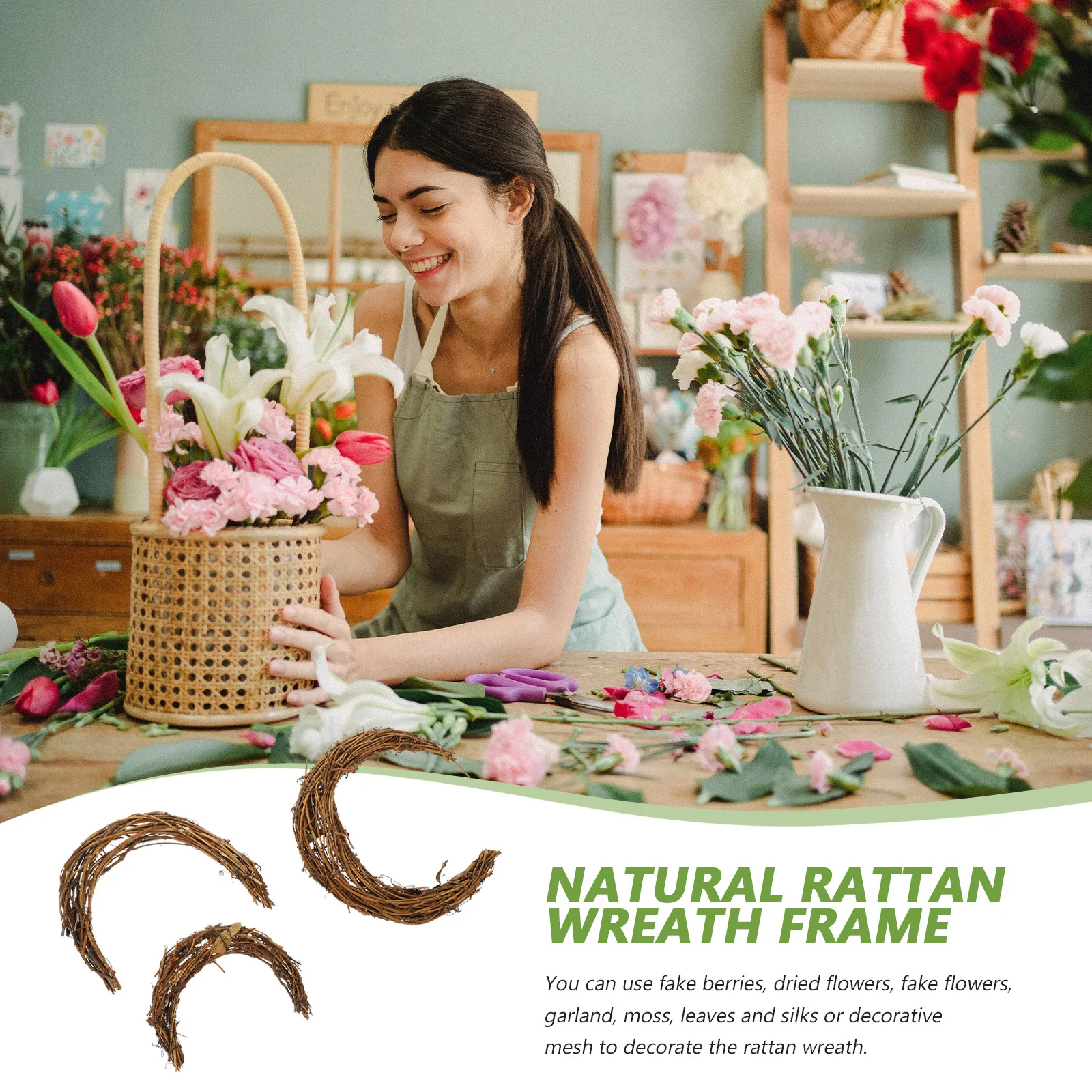 

3pcs Moon Shaped Diy Rattan Wreath Ring For Home Wall Decor Holiday Christmas Party Decoration Dream Catcher Style