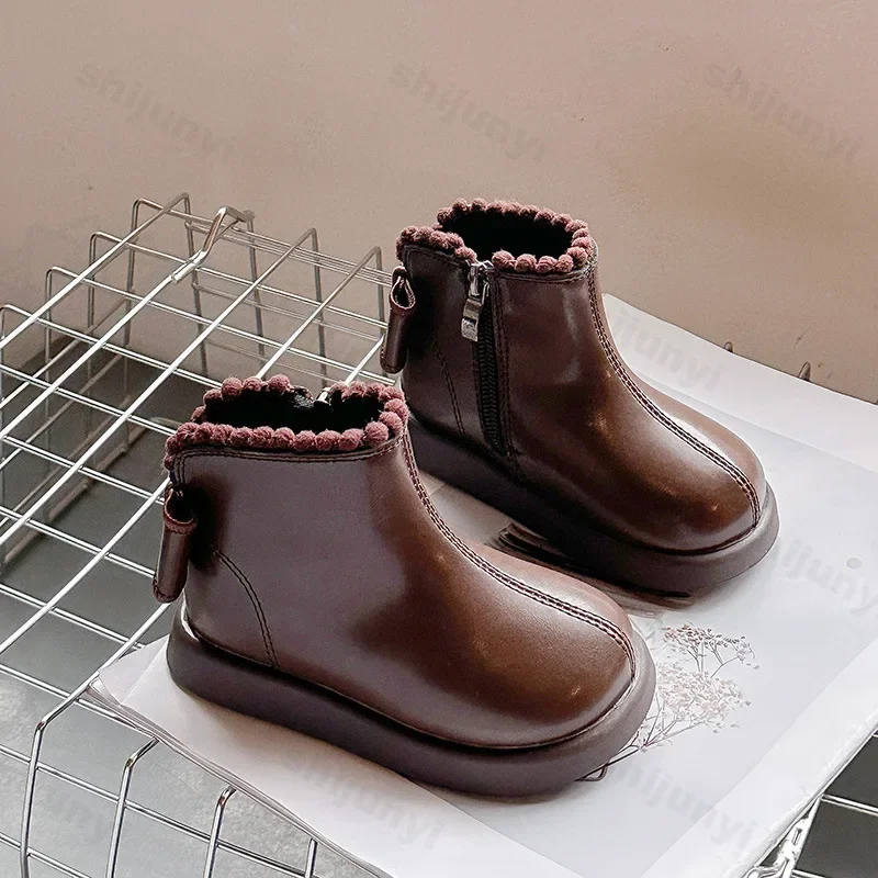 Children's Design Short Boots Sweet Chic Girls Winter Boots Elegant New Fashion Bowknot Causal Kids Princess Ankle Cotton Boots