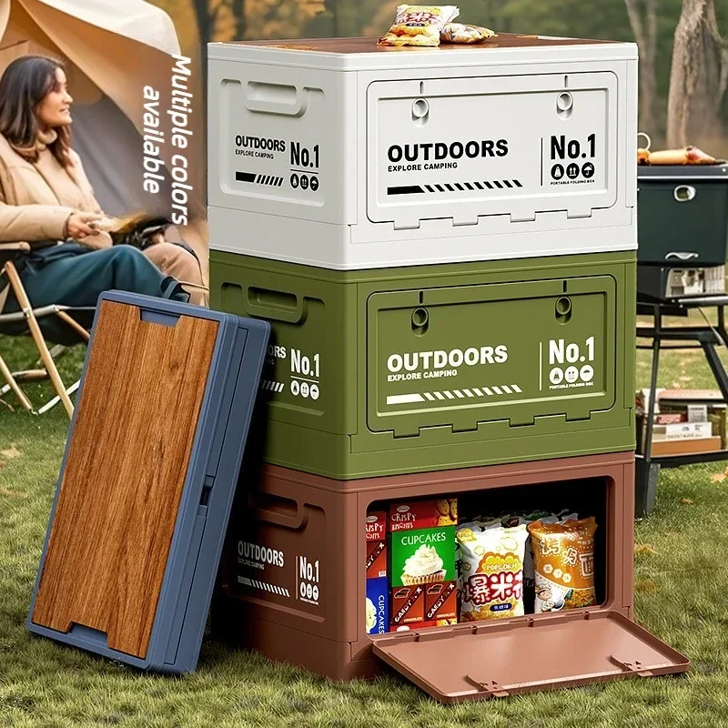 Outdoor camping storage box side door camping folding box car trunk will carry wooden cover stall finishing box Tool Storage Box