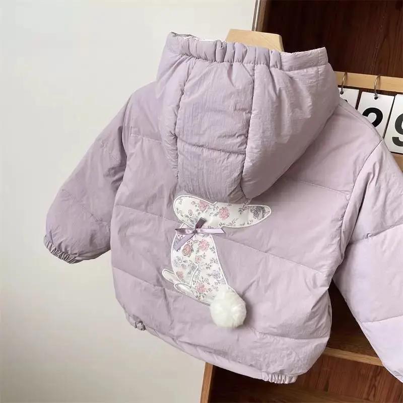 Girls Winter Coat 2026 New Thick Floral Print Hooded Jacket Baby Reversible Cotton Padded Outerwear