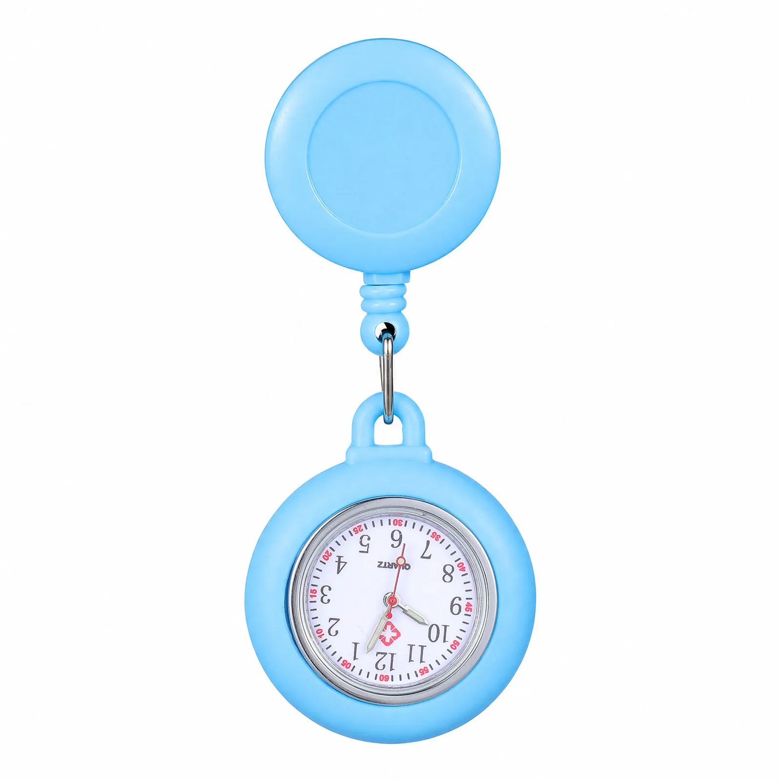 Badge Reel Pocket Watch Clip-on Smiling Face Lightweight Pocket Hanging Watch Accurate Timekeeping Nurse Student Use Light Blue