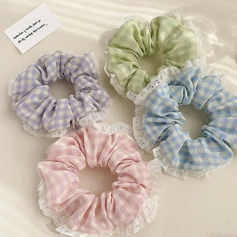 Süßes und niedliches kariertes Spitzen-Haarband, Haargummi, Ins Sweet Sister Haaraccessoires, frisches Haarband – Detail 5