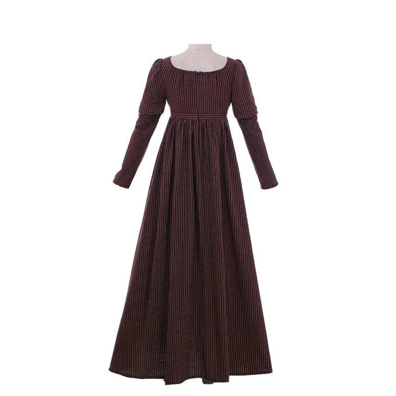 Jane Austen Pride and Prejudice costume Brown dress Victorian Regency dress Retro High Waisted Tea Party Dress XC4990