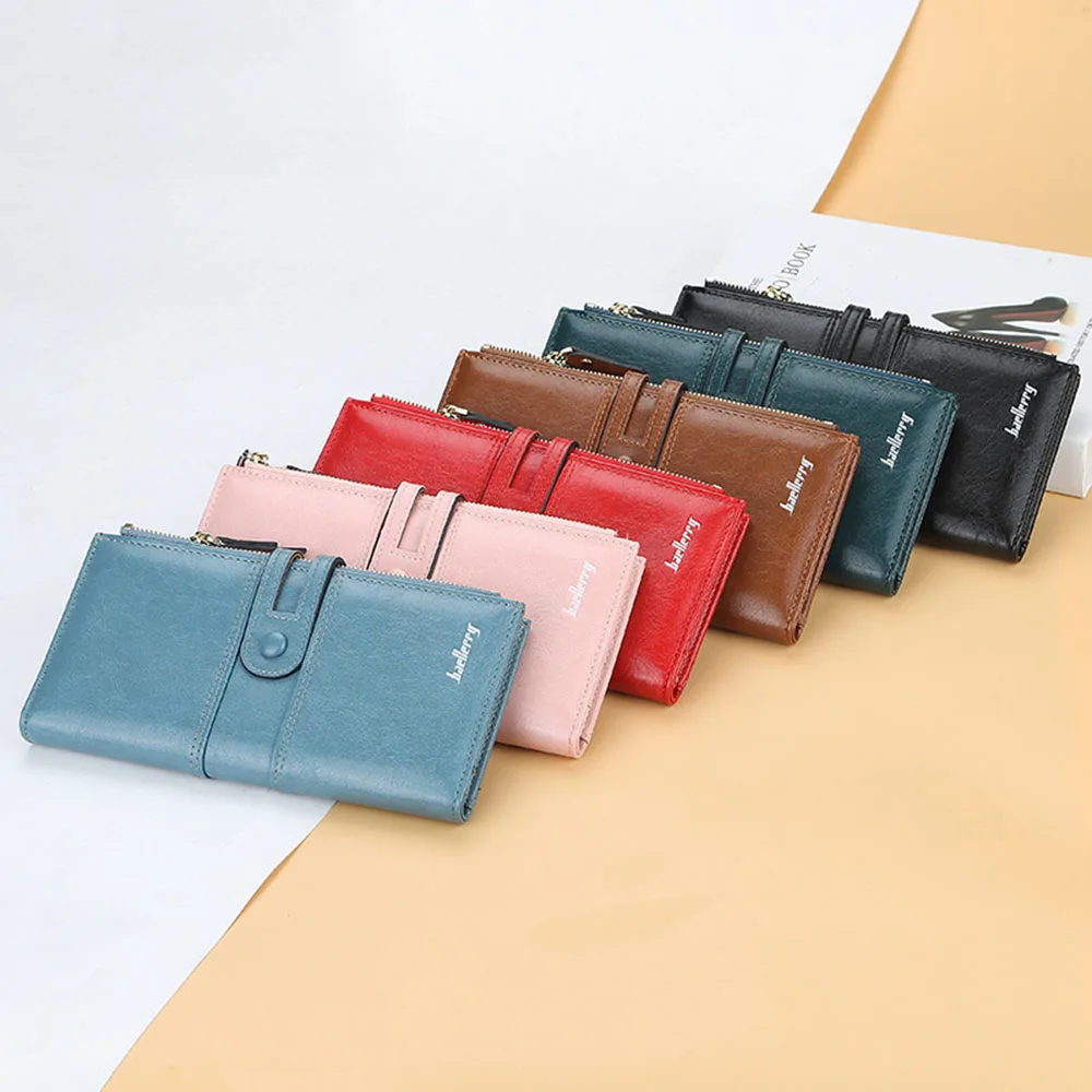 Fashion Solid Color Women's Clutch Purse Lightweight Leather Coin Bag Multi-Functional Zipper Card Holder Passport Wallet