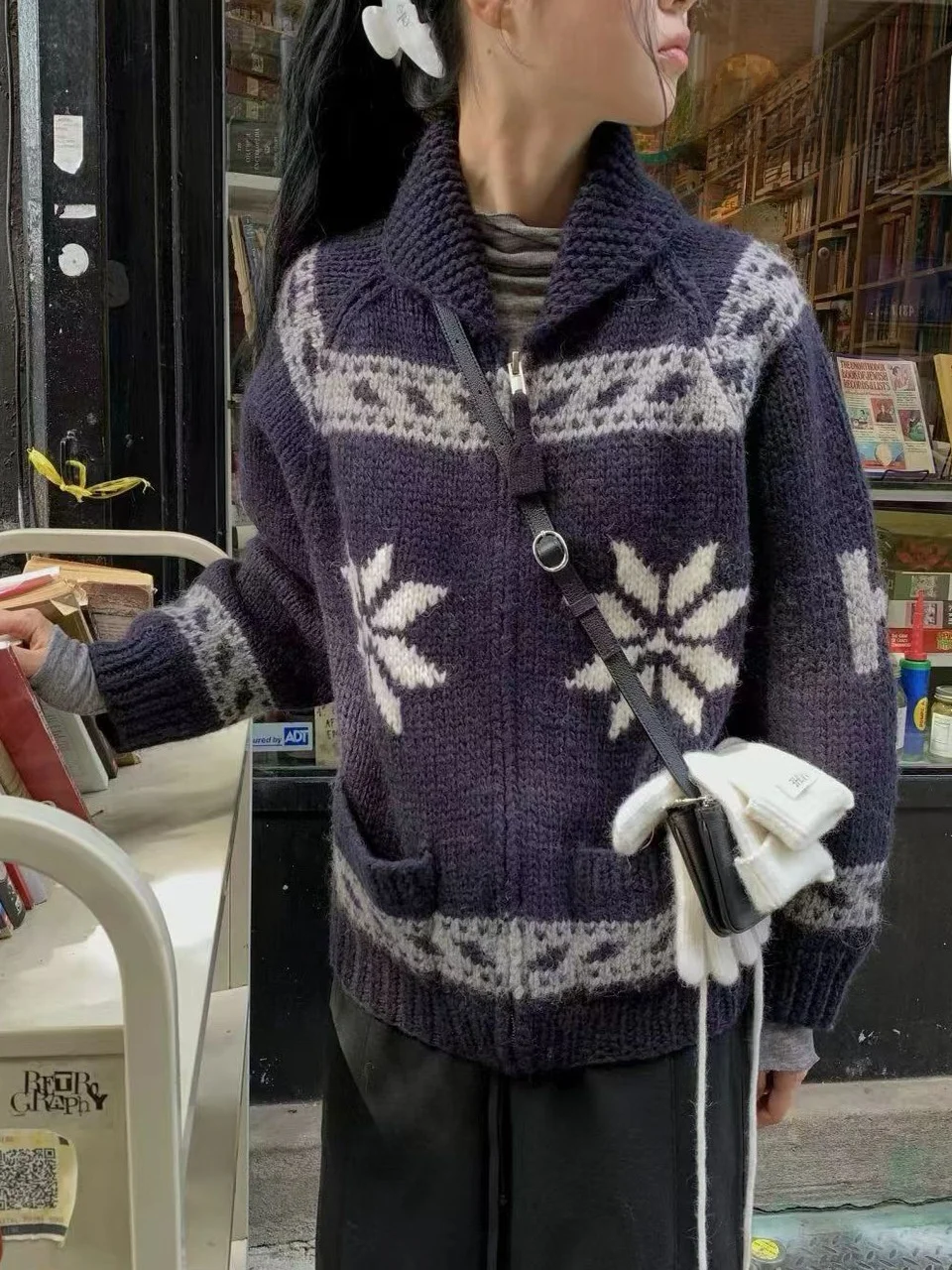 

Retro Knitted Sweater Jaet Women's Faionable Versatile Anti-Aging Loose Collar Pattern Open Cardigan Korean Sle Thiened