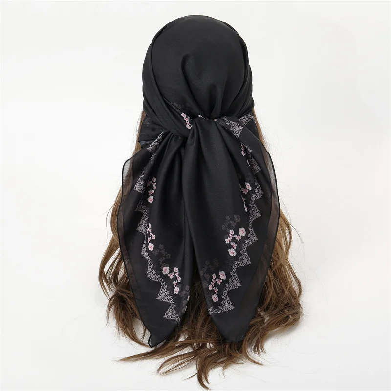 Silk Scarf Women 90*90cm Square Fashion Scarves Print Design Hair Muffler Headband Neck Lady Hijab Wrap Bandanna