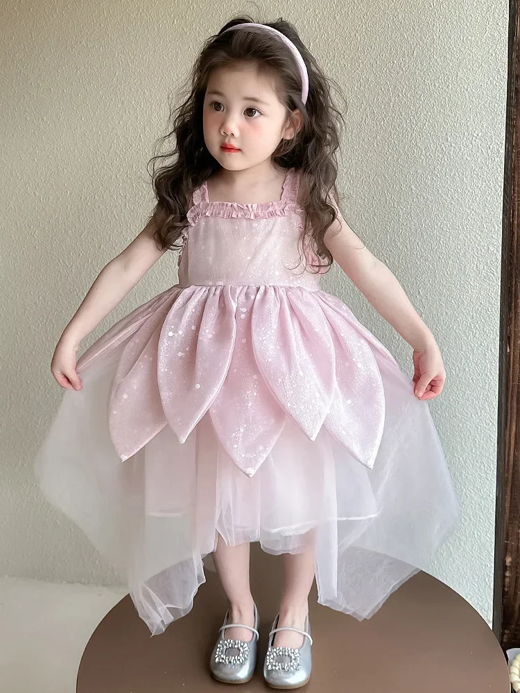 

2025 New Flower Girl Dress Petal Princess Tulze Skirt is suitable for birthday party children's stage performance
