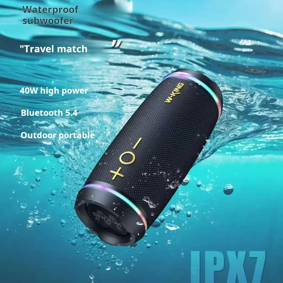 W-King D220 40W Portable Bluetooth 5.4 Speaker Waterproof Outdoor TWS Subwoofer HiFi Stereo Sound Box RGB Light FM Radio TF Card