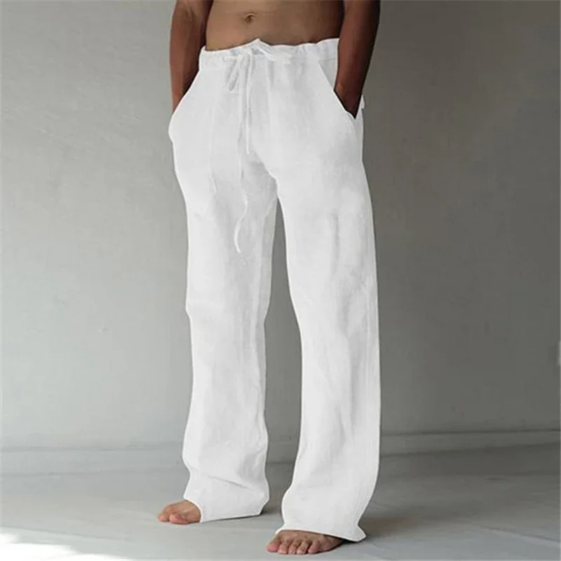 Men Cotton Linen Pants Full Length Breathable Trousers Casual Sweatpants Solid Color Loose Sports Pant Male Streetwear Trouser