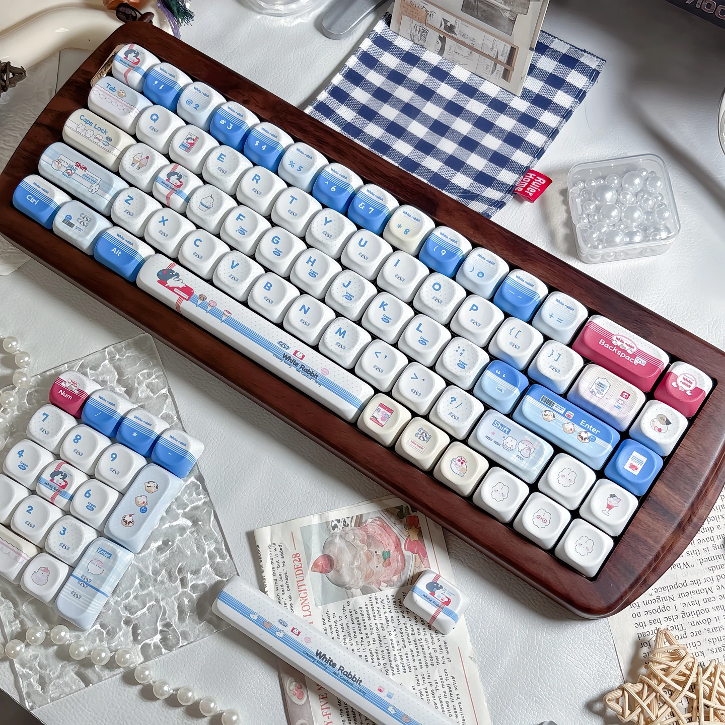 130 Keys Dye Sublimation PBT Keycaps Little White Bunny MOA Profle Cute Keycaps for MX Switches Mechanical Gaming Keyboard