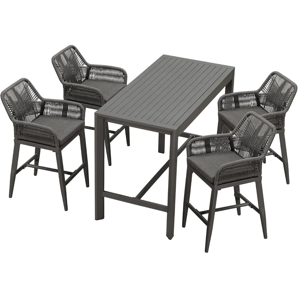 

5 Pieces Outdoor 24" Counter Height Bar Stools Chair and Table Set, All Weather Woven and Aluminum Patio Bar Stool Bar Table fo