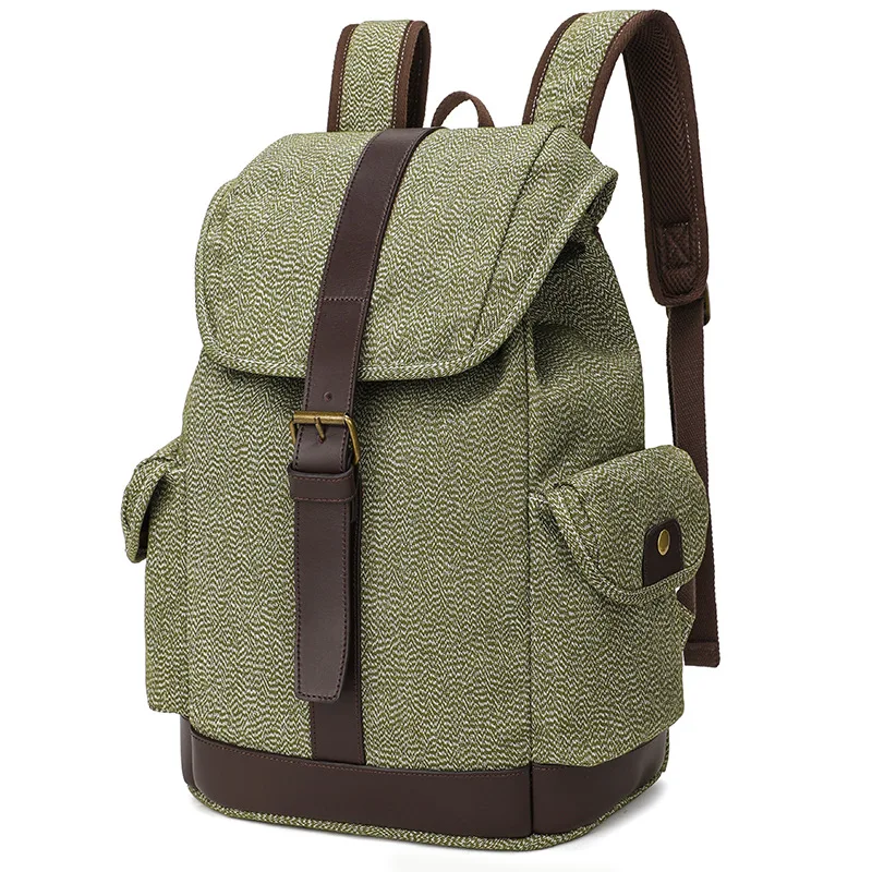 

Salt & Pepper Canvas Drawstring Backpack with Leather Trim, Men's Vintage Laptop Travel Rucksack
