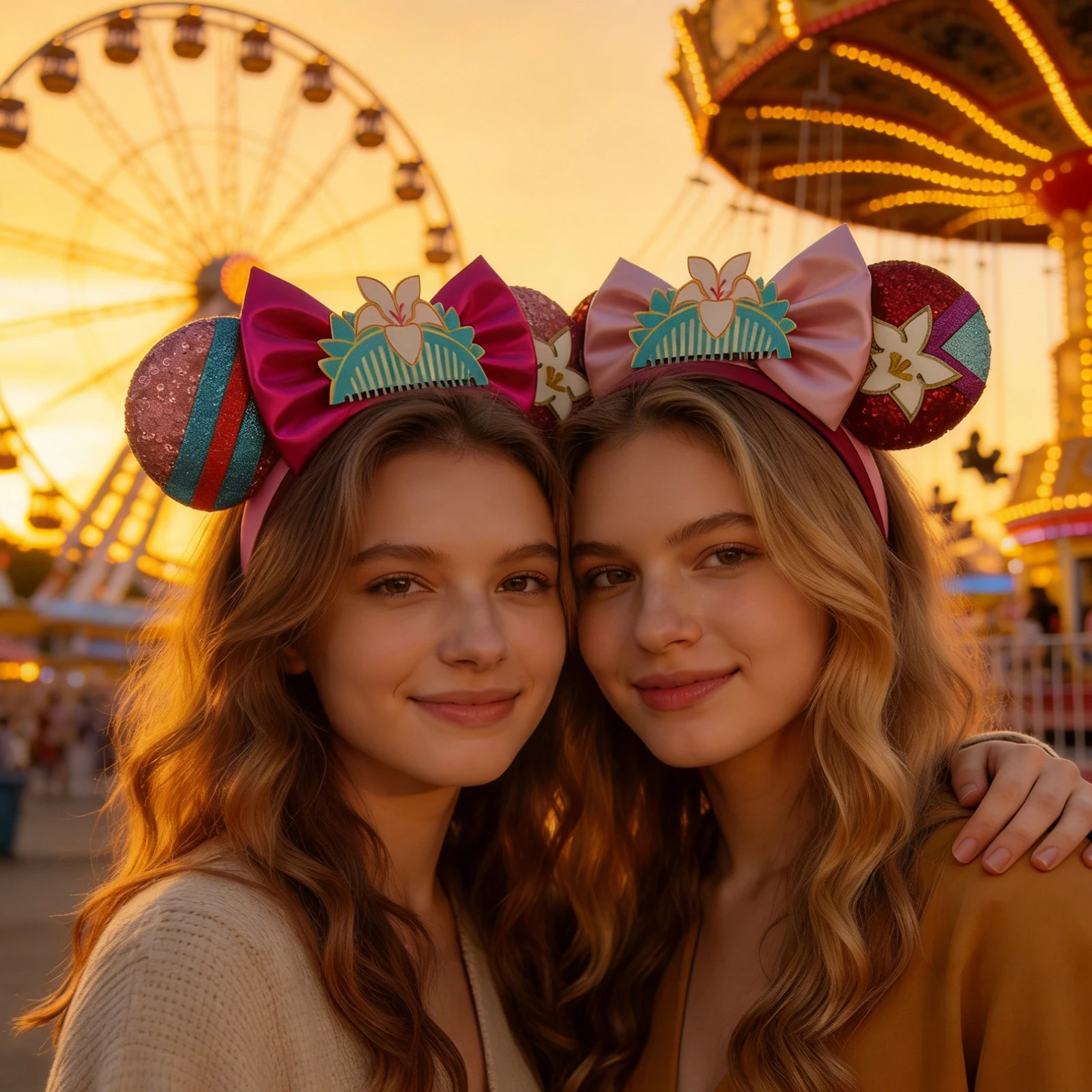 Mulan elastische Haarbänder für Mädchen, Cosplay, Cartoon-Kleidung, Ohren, Haarschmuck, Damen, Magnolienblüten, Pailletten, Schleife, Stirnband für Kinder – Detail 7