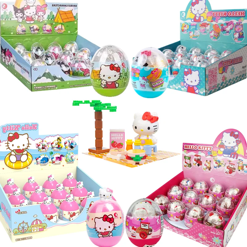 Sanrio Hello Kitty Kuromi Pochacco figura de Anime huevo retorcido juguetes de ensamblaje modelo Kit de modelismo caja ciega regalos de cumpleaños para niños