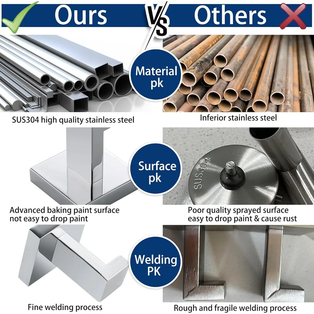 Stainless Steel Bathroom Hardware Set with Towel Rack and Square Towels in Polished Chrome Finish