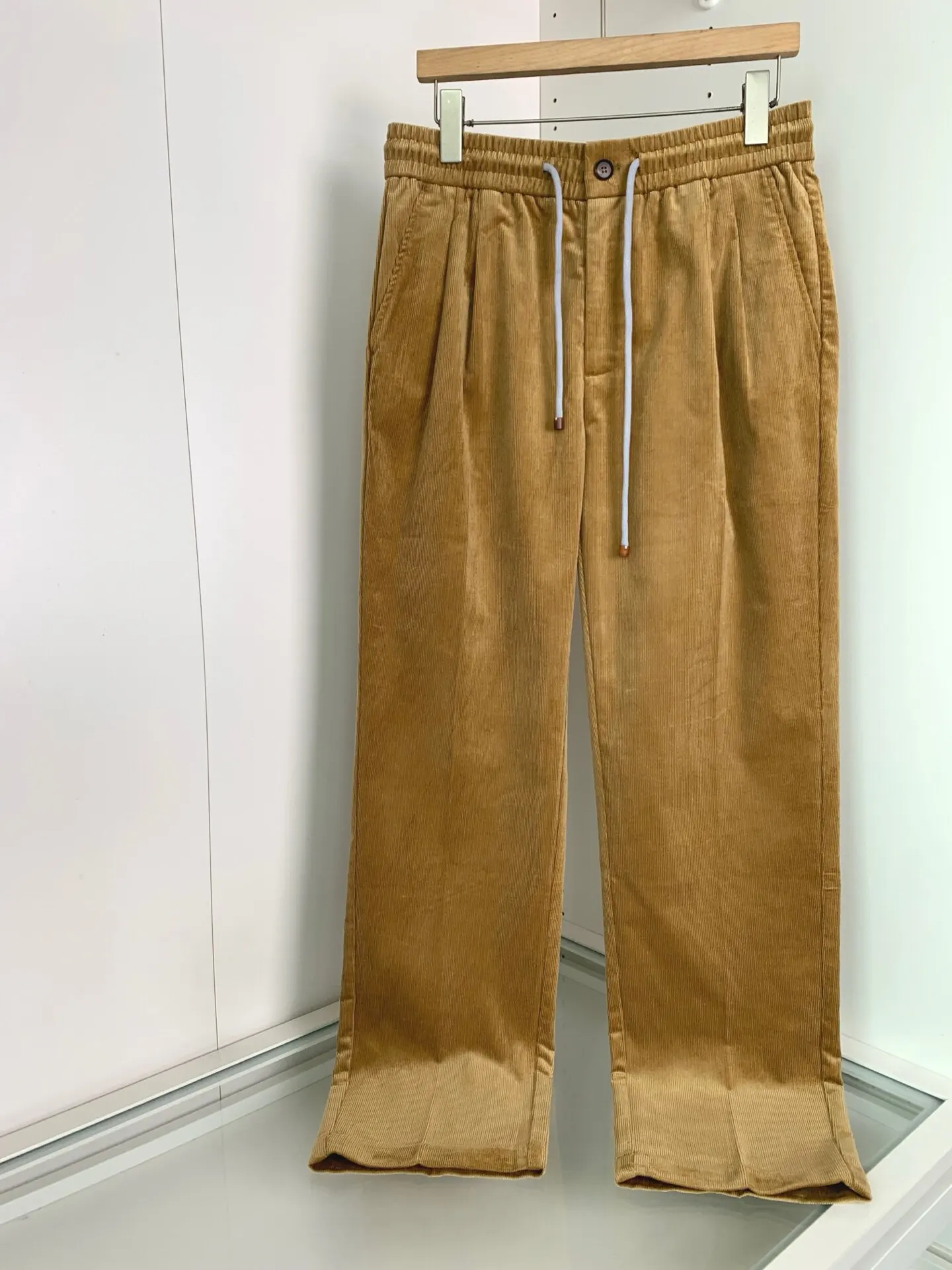 

Italian old money style elastic waist drawstring straight corduroy casual pants