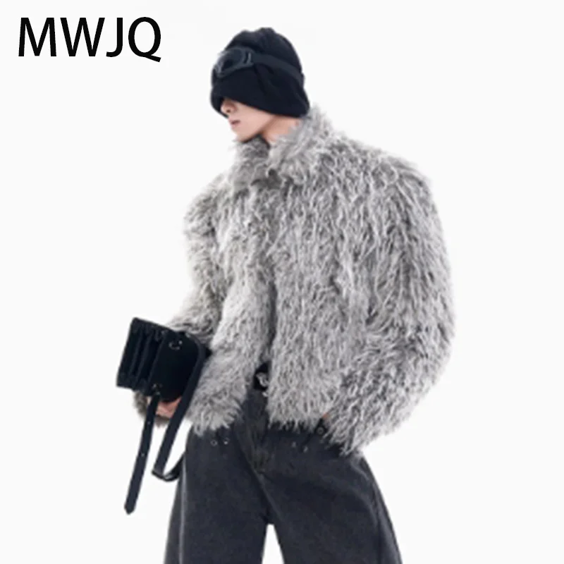 

MWJQ Autumn Fashion Fur Coats Male Design Hamdsome Thicken Warmth Men's Padded High Street Loose Solid Color Tops Spring 010198