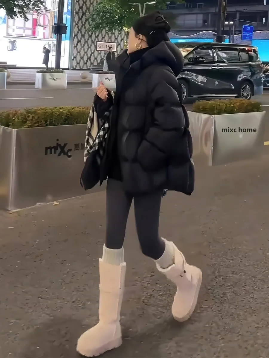 

Women's Bla Du down Jaet 2025 Winter Faion Classy Puff Warm Medium-Length Coat Straight-Sle Long-Sve Zipper