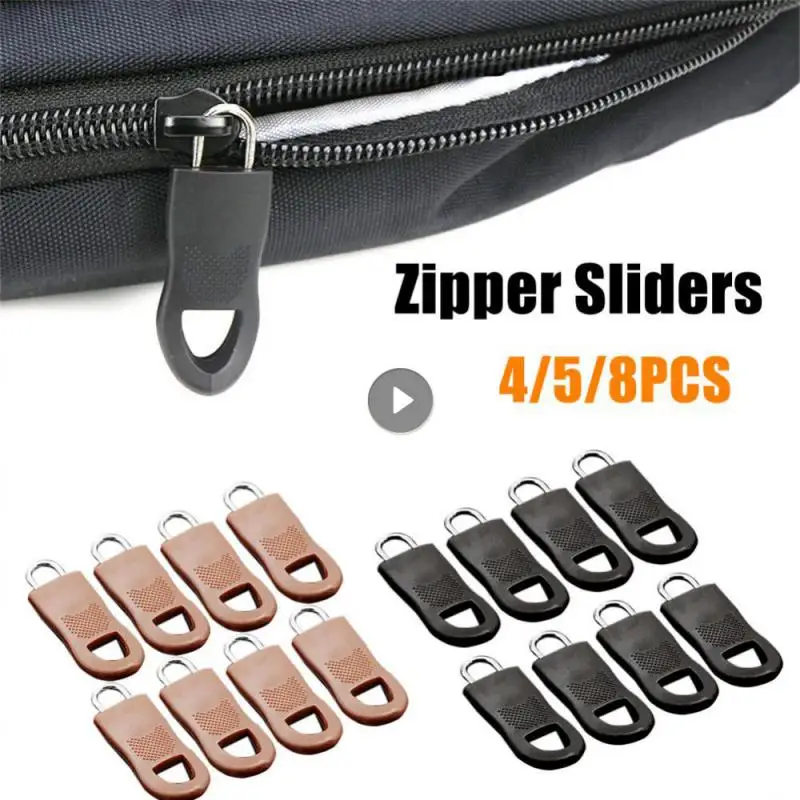 8pcs Universal Zipper Puller Set Replacement Zip Slider Teeth Rescue Detachable Zipper Pulls Tab Fixer Black For Jackets Luggage