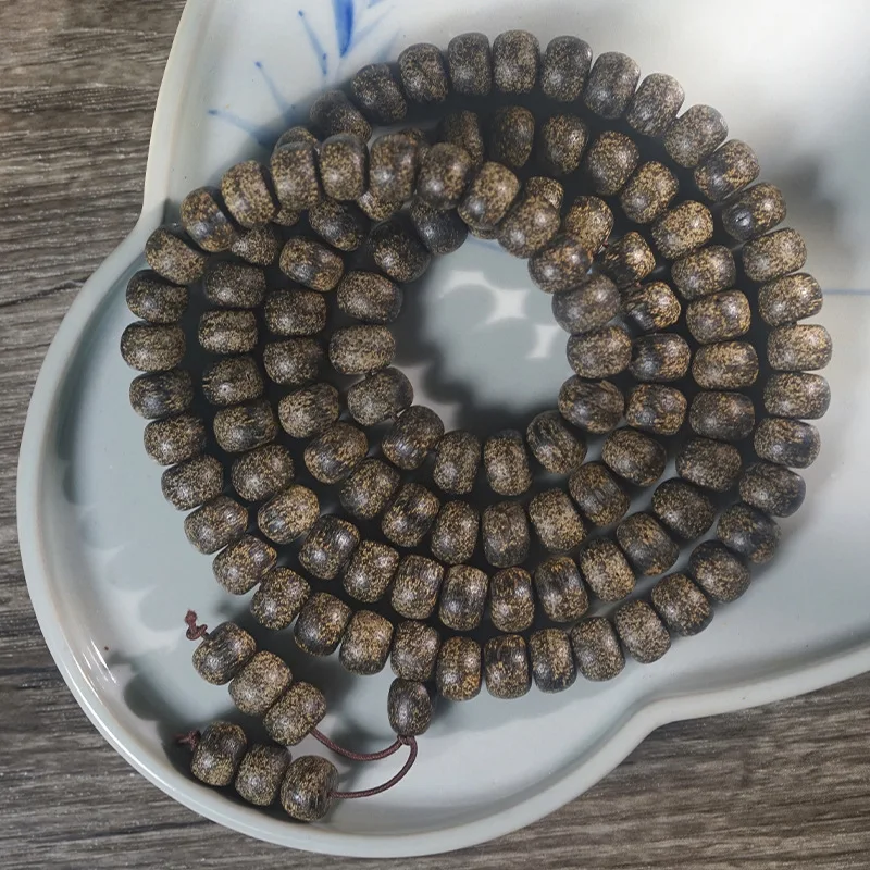 Natural Dalagan Insect Damaged Agarwood Apple Bead Bracelet Unisex Collectible Perfect Festival Gift