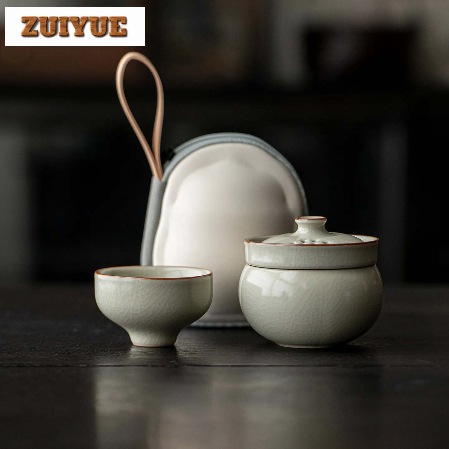 Ru Kiln Travel Tea Set Kit Zen Set Of Cups 1 Pot 2 Cups Household Tea Brewing Organizer Portable Camping Handbag For Tea Craft