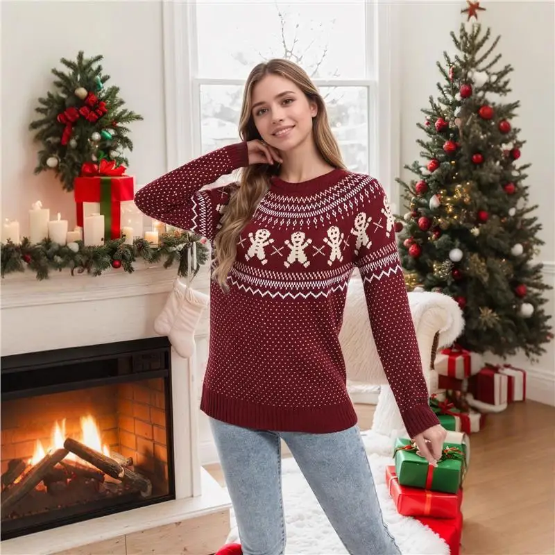 

Cisas Knitted Sweater Women's Loose Overhead Cartoon Snowflake Polka Dot Long Sve Commute Sle Faionable Autumn Win...