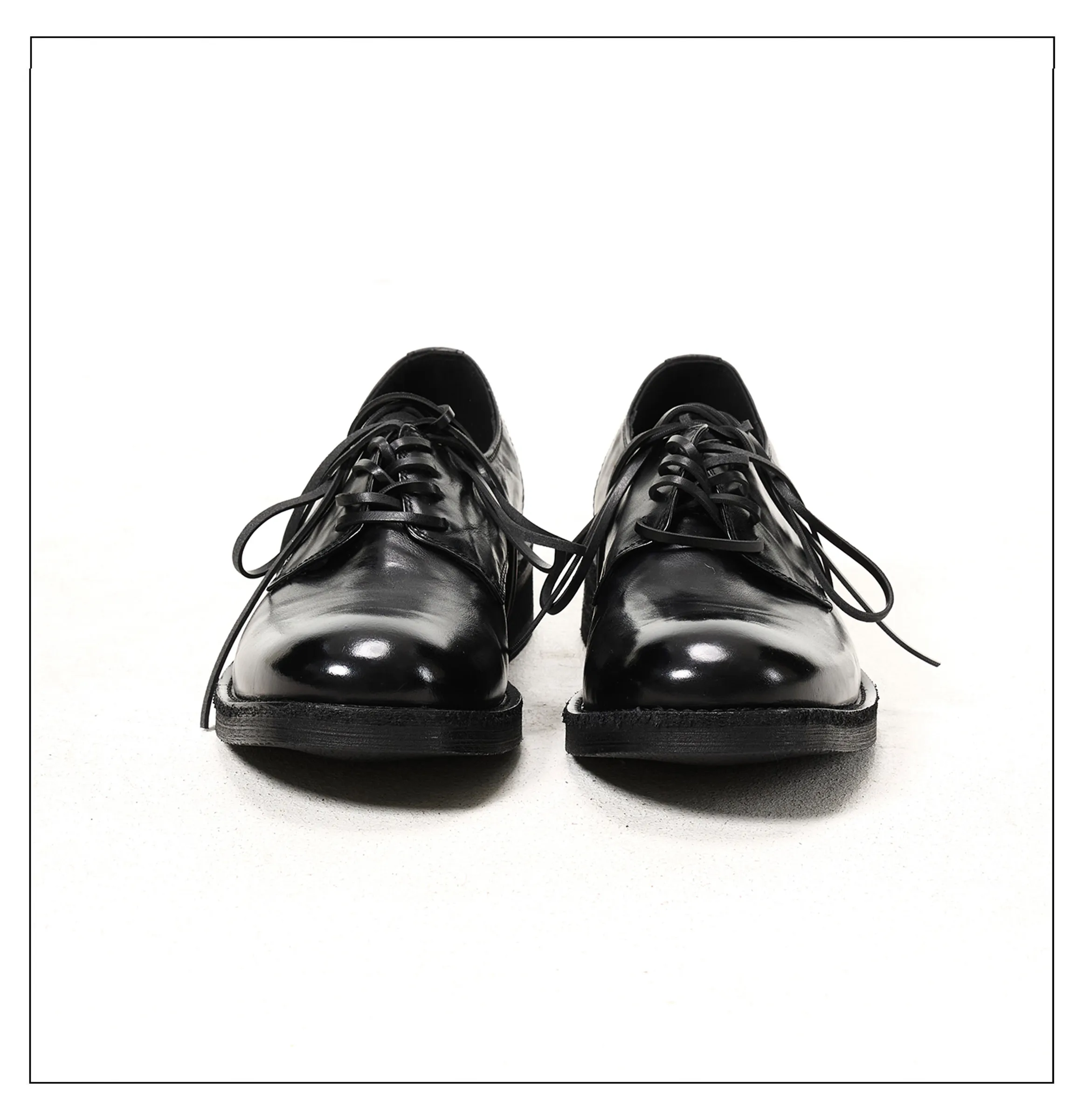 Black whole shoe washed cowhide round toe handmade derby leather shoes men's thick soled casual formal commuting