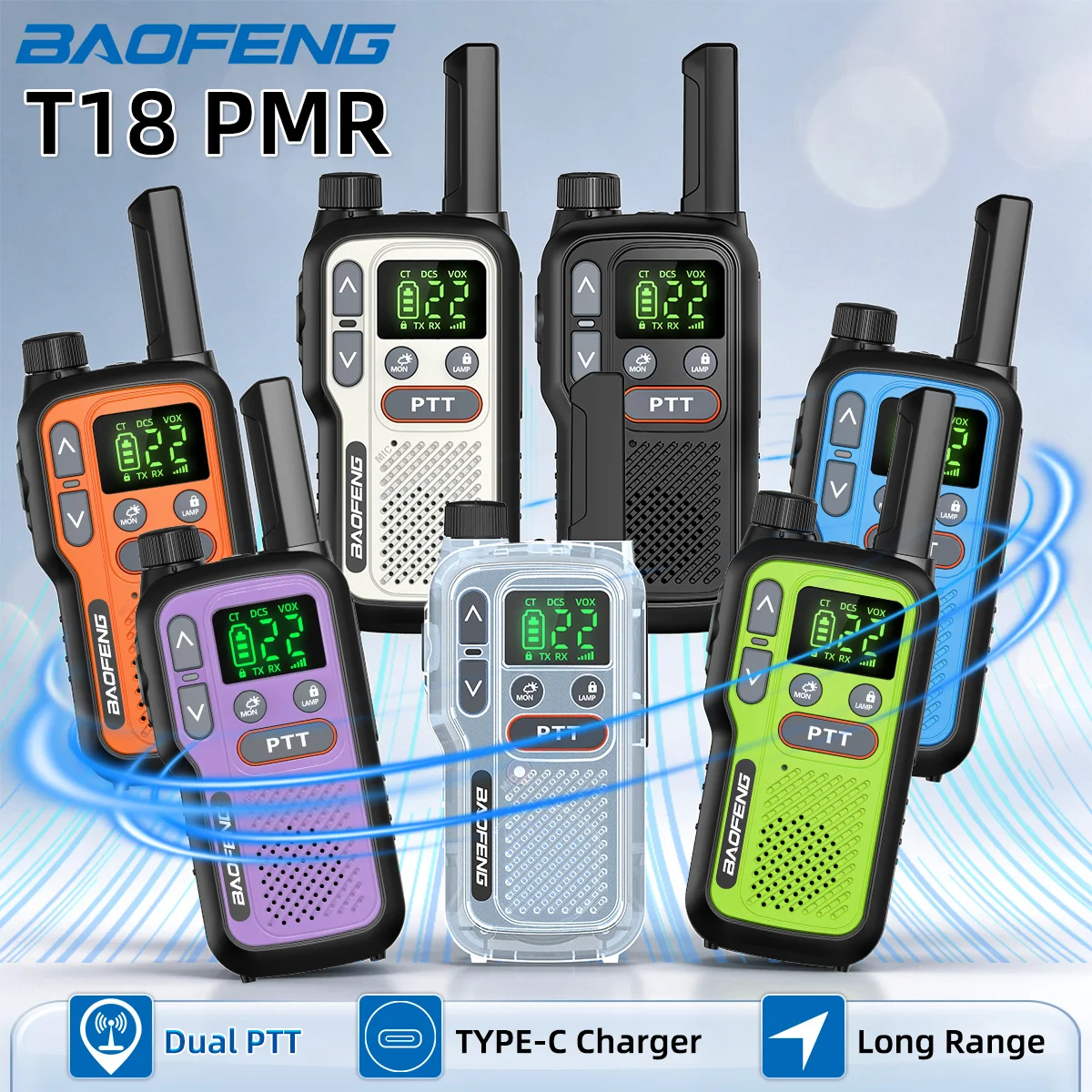 2PCS Baofeng BF-T18 Mini Dual PTT Walkie Talkie Portable PMR 446Mhz Flashlight NOAA For Camping Two Way Radio For F22 Ham Radio