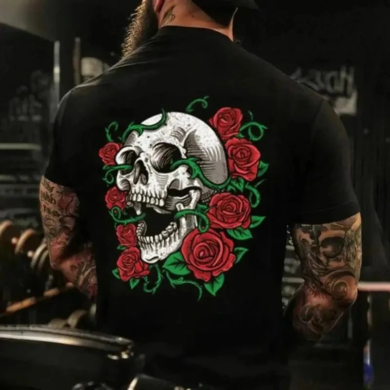 Family Matching T‑Shirt Tactical Skull Cross‑Weapon Circular Emblem Front Back Dual‑Side Print Parent‑Child Loose Casual TeeTops