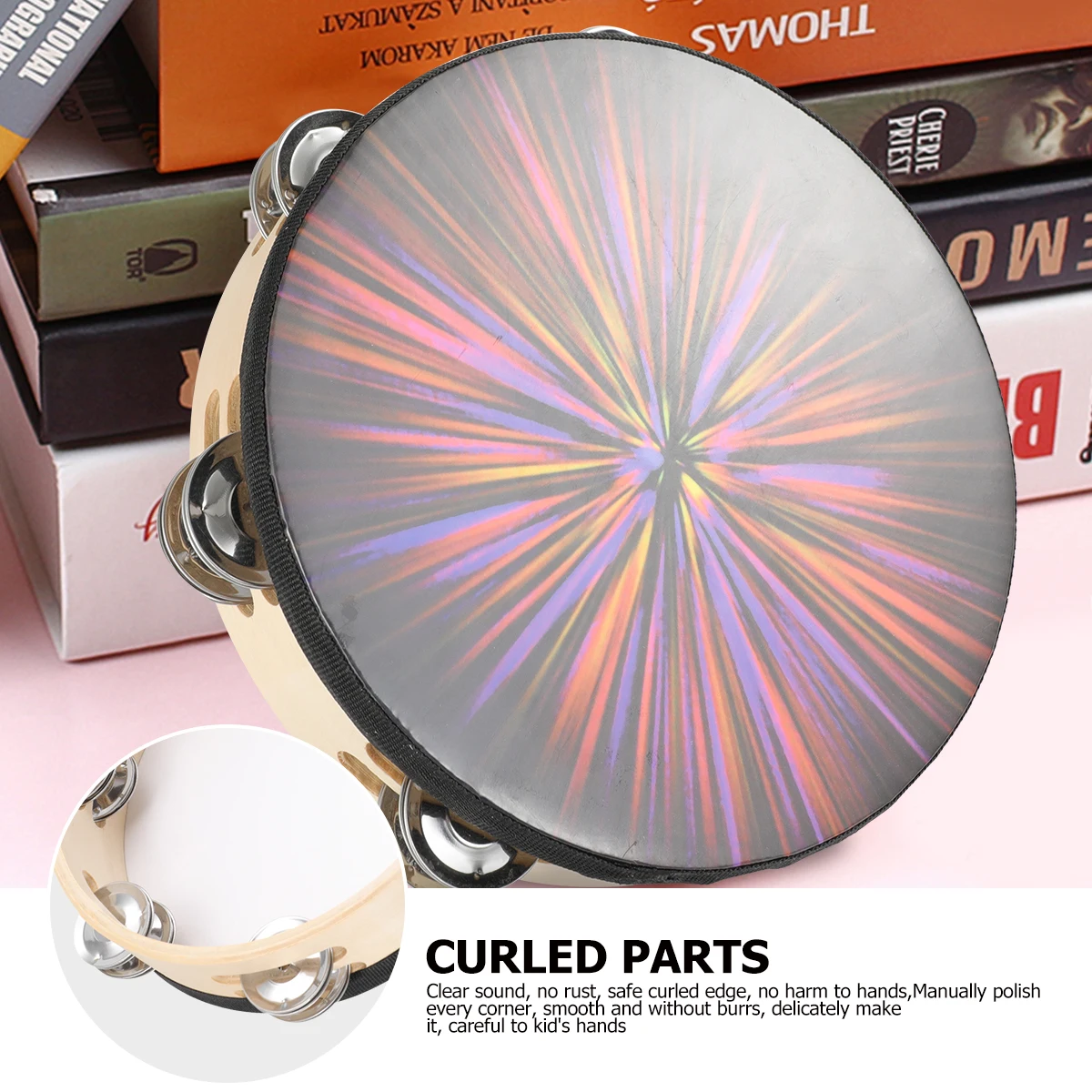 

H Tambourine 8 Inch Solid Wood Musical Instrument Kids Toys Percussion Toy Jingles H bell Drum Lightweight Party Fun Concert