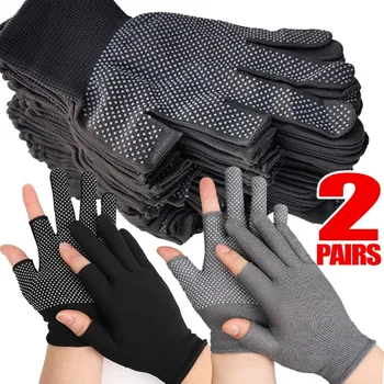 ノンスリップナイロン手袋安全作業屋外サイクリング通気性ハーフフィンガーグローブミトン男性指なしタッチスクリーン手袋