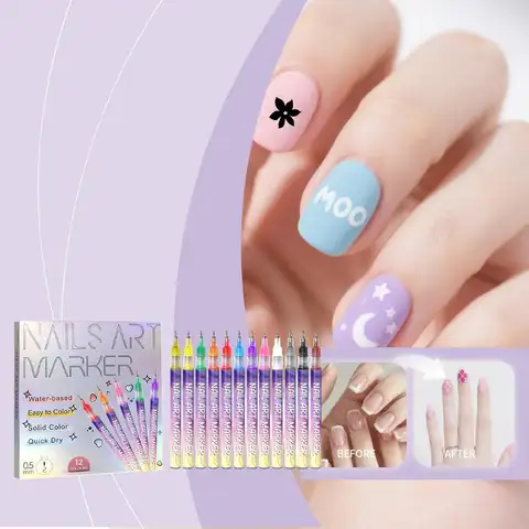 12 Color Nail Art Graffiti Pen Set Nail Marker Drawing Acrylic Paint Pens Waterproof Nail Painting Manicure Extra Fine 0.5mm