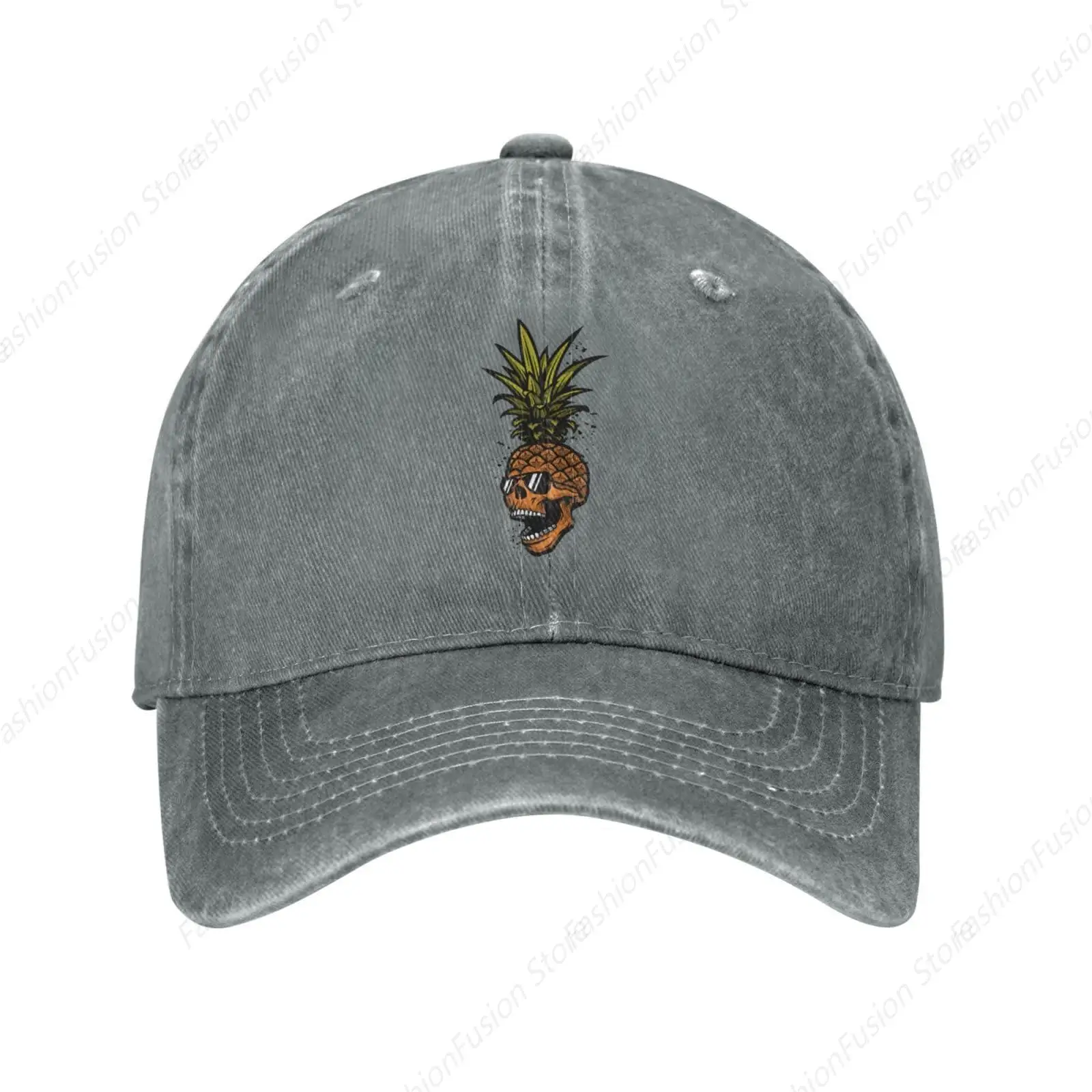 Adult Vintage Trucker Dad Hat,Pineapple Cool Skull,Baseball Cap Funny Cowboy Hat Gray for Men Women Unisex Headwear