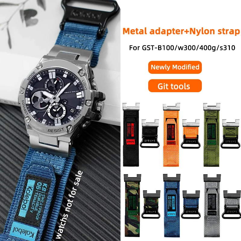 New nylon strap for Casio GST watch band GST-B100 GST-W300/400G GST-S130/300 strap GST-210 metal adapter to 22mm strap accessory