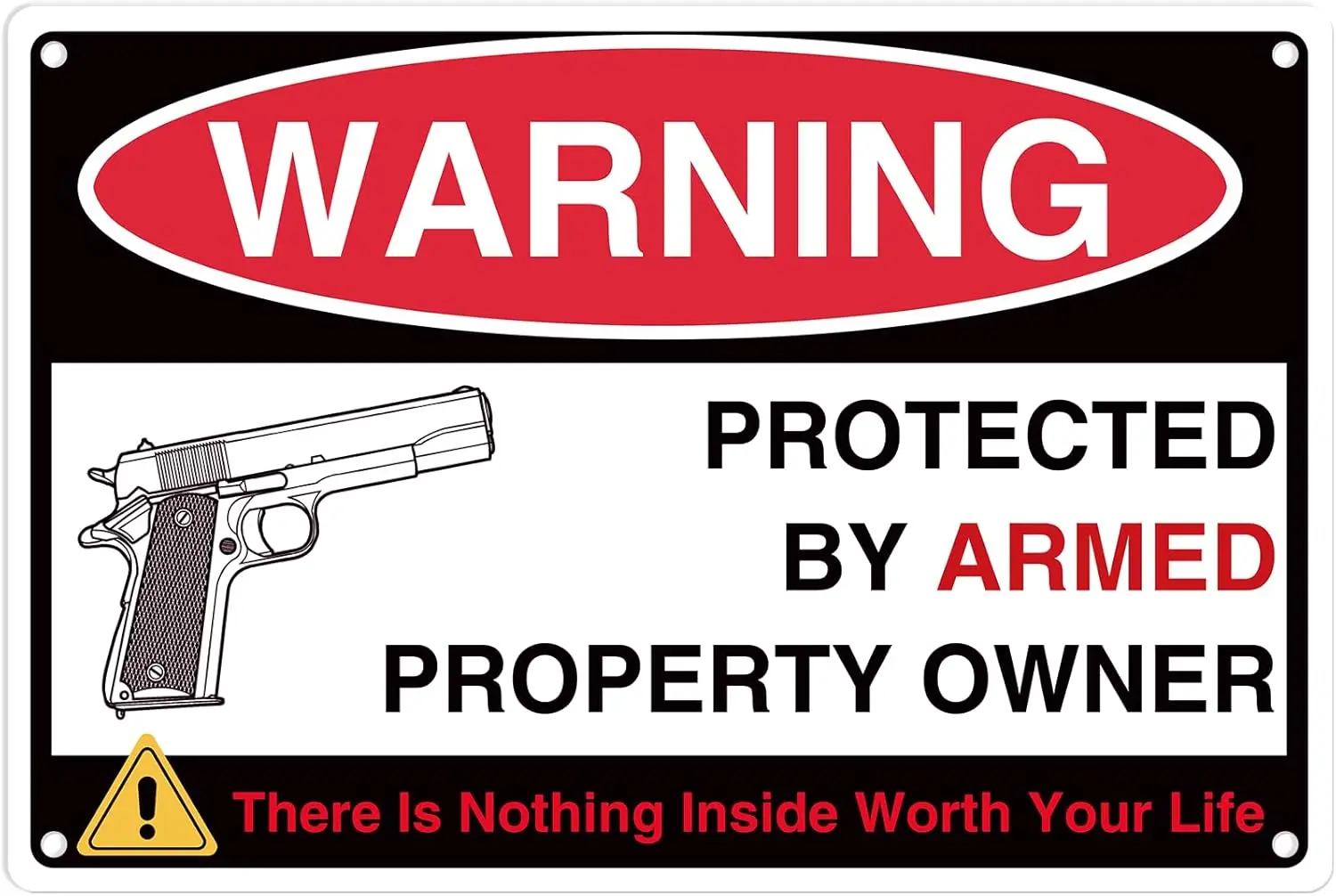 Protected by Armed Property Owner Warning Sign - Gun Themed Aluminum Metal for Door/Wall Rust-Free Durable Home Security Decor