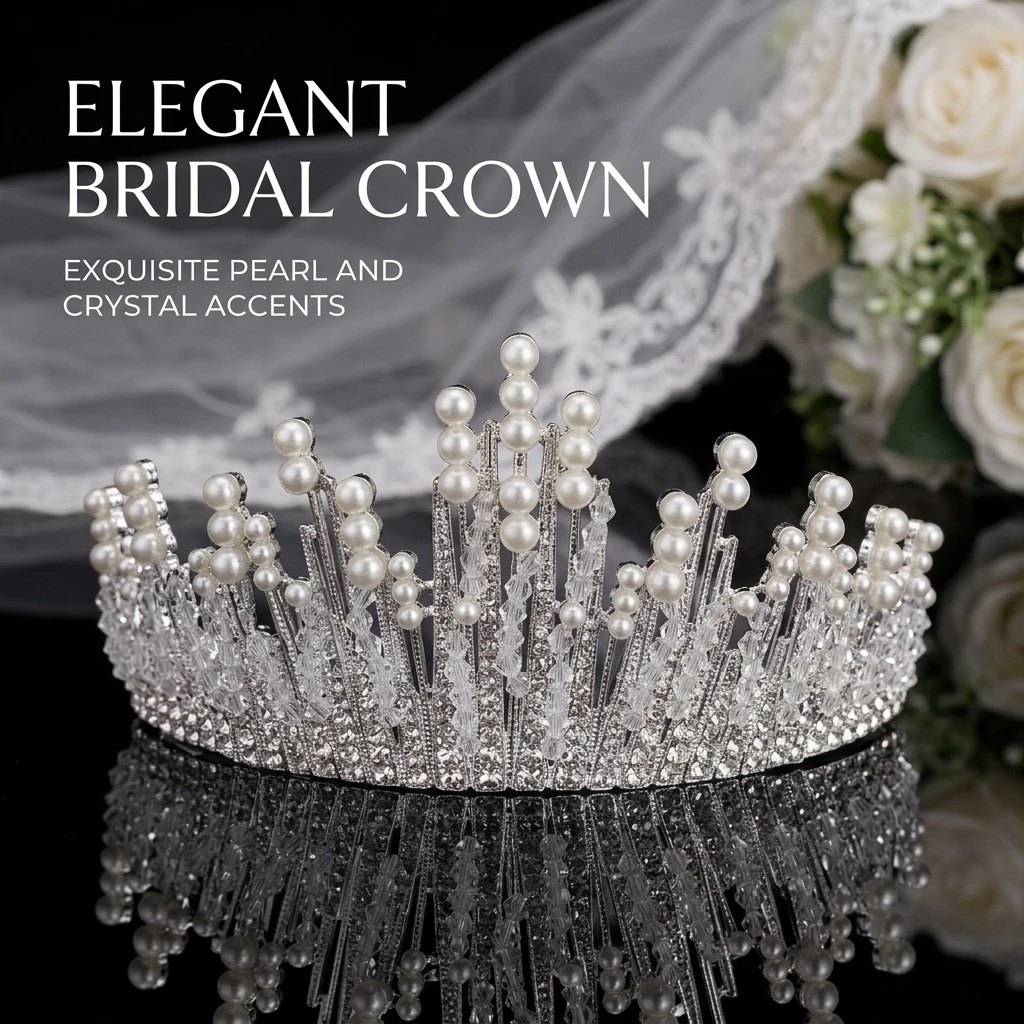 Corona de perlas para novia, diademas elegantes con diamantes de imitación para ceremonia de boda y eventos formales, adornos de joyería para el cabello