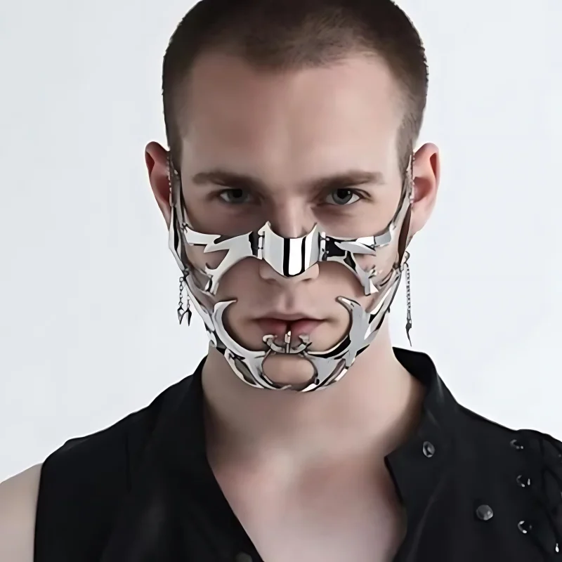 Cyborg Face Chain Half Hollow Mesh Chain Punk Mask Cosplay Face Accessorie Chain Earrings Nose Accessorie Cyber Wind Accessories