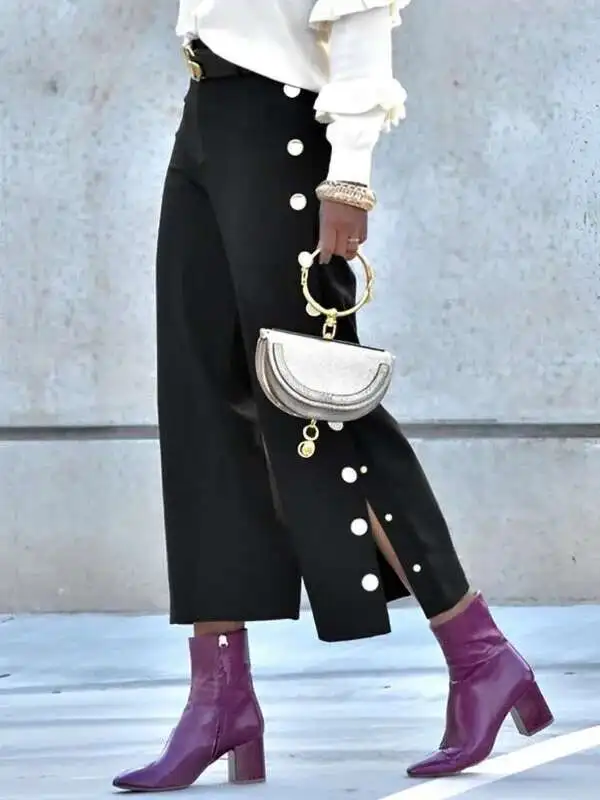 

BabYoung Women Black High Waisted Pants 2025 Sping Summer Office Urban Buttoned Leisure Fashion Long Trousers Capris For Female