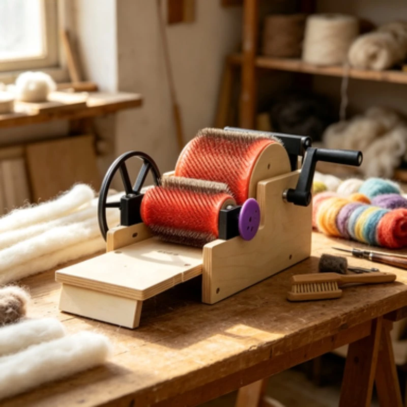 Hand Cranked Wool Carder Manual Fiber Combing Machine For Wool Felt Cat Hair Blending Portable Wooden Durable