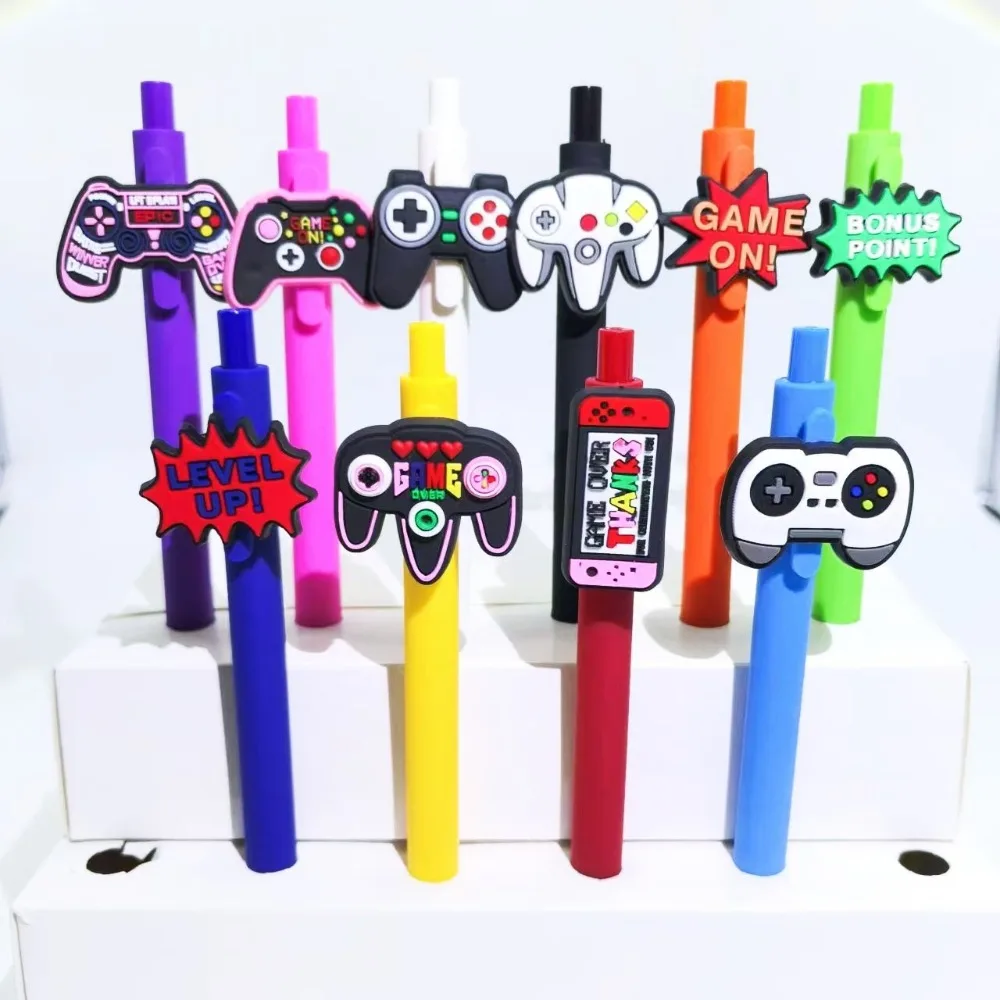 10pcs Game Controller Design Retractable Ballpoint Pen with Soft Gel Patch New Creative Gift for Writing Office