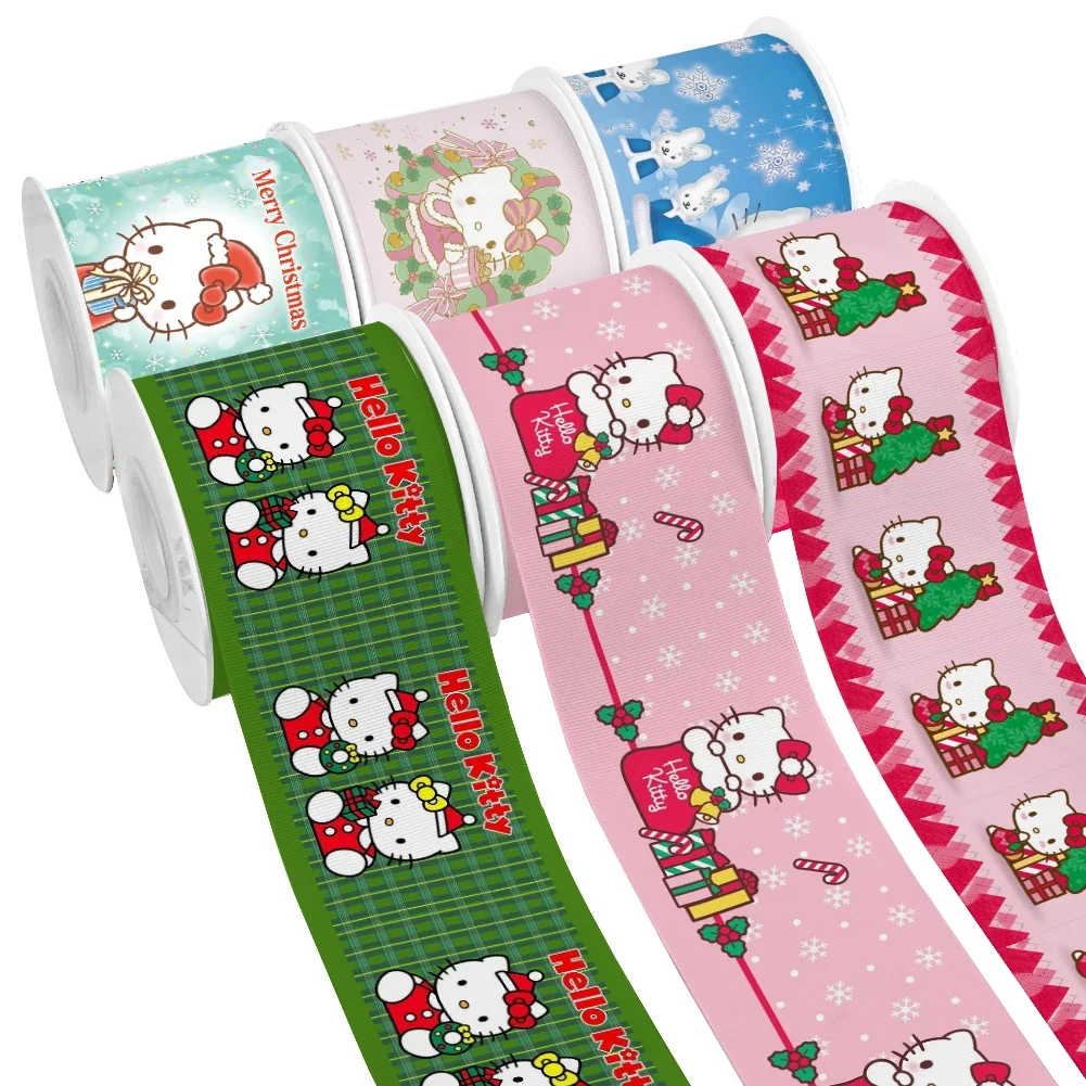

Hello Kitty Merry Christmas Cartoon Sanrio 10yards Printed Grosgrain Ribbon for DIY Girl Headwear Hair Bows Satin Ribbon