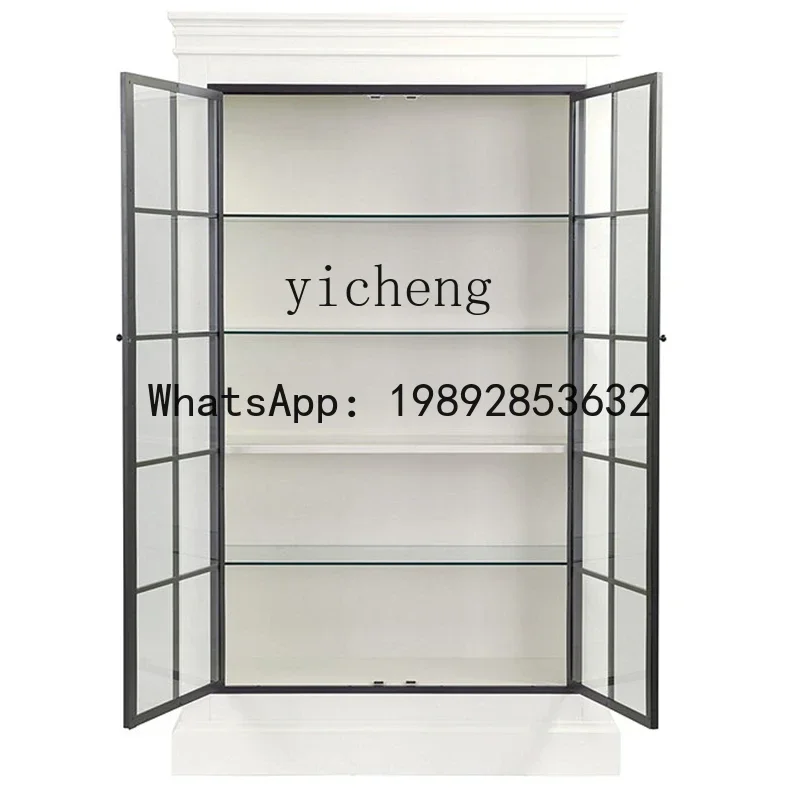 LYY  Solid Wood Wine Cabinet Simple Modern Double Door Glass Cabinet Wine Display Small Apartment Sideboard Cabinet