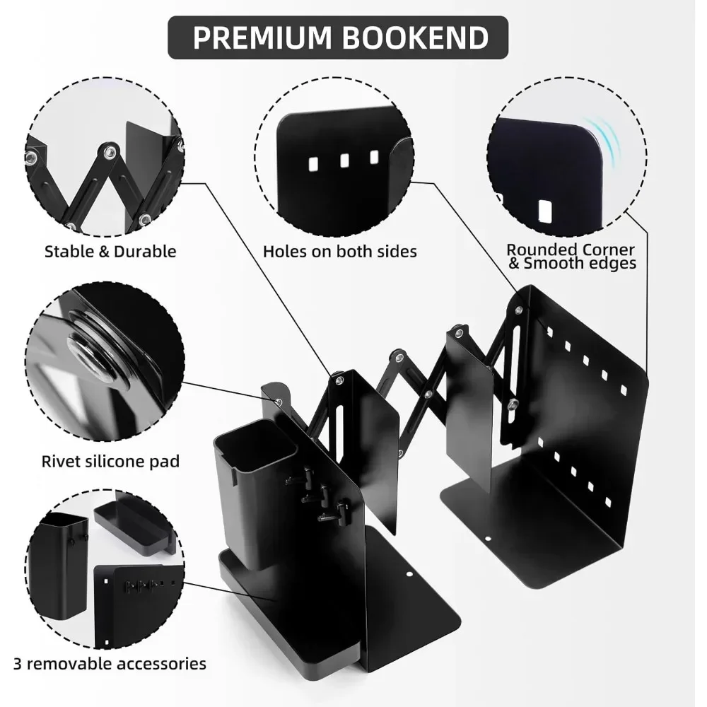 Libri pesanti da 19" con fermalibri in metallo, 2 portapenne rimovibili, vassoi e 3 librerie divisorie collegate